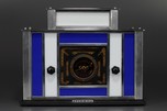 Radio-Glo Stained Glass + Chrome Radio in Blue with White - Stunning